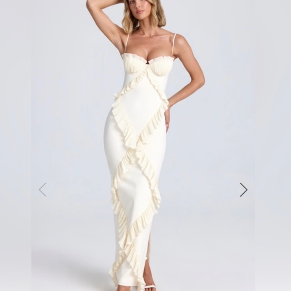 Oh Polly Kazumi Cream Ruffle Maxi Dress